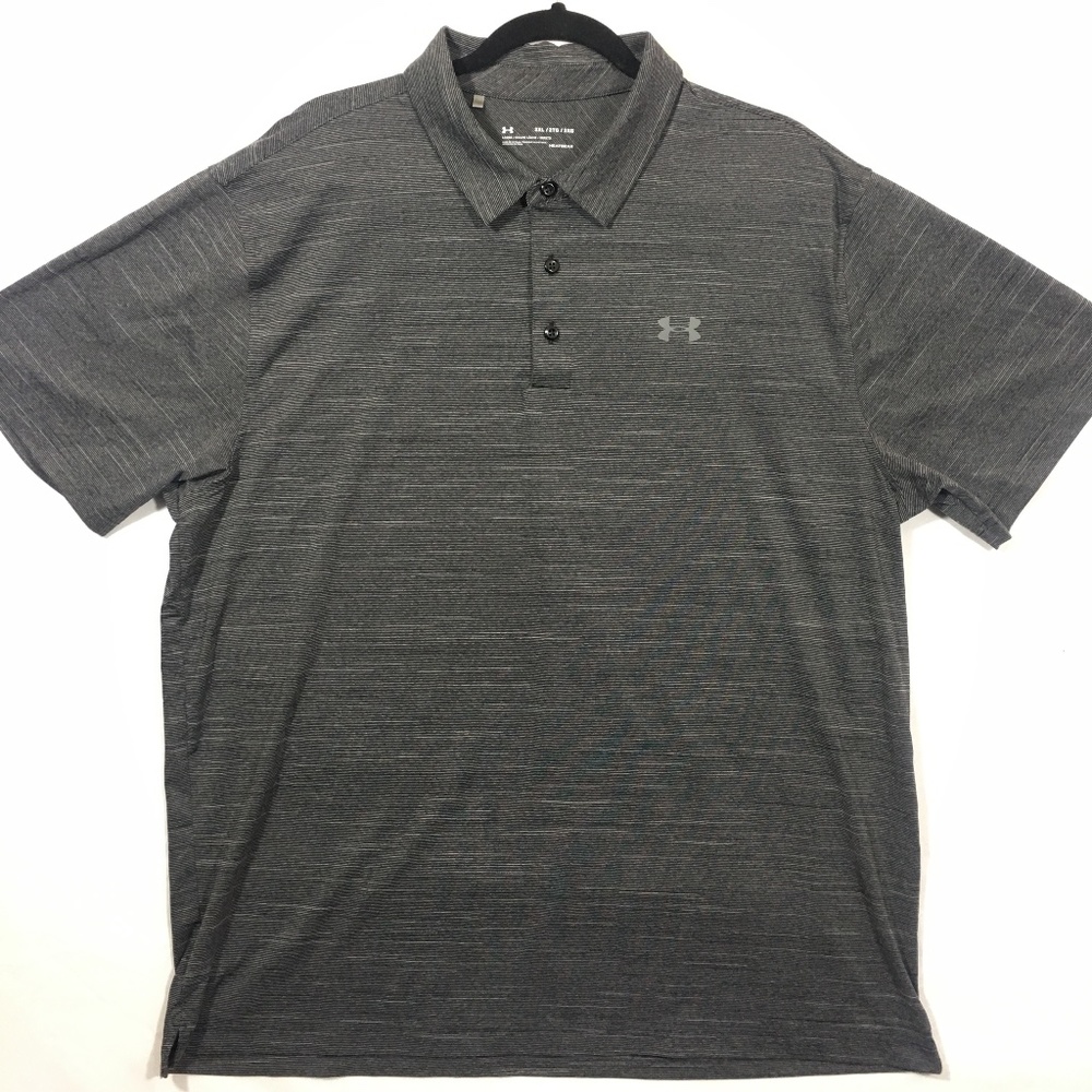 UNDER ARMOUR MENS SHIRT 2XL POLO HEAT GEAR GRAY LOOSE SHORT SLEEVE BUTTON XXL